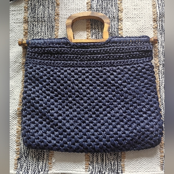 Walborg Handbags - Walborg Made In Italy Woven Tote with Wood Handles Vintage